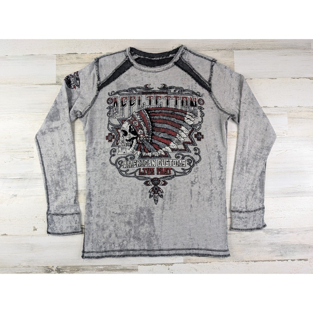 Vintage Y2K Affliction Shirt Mens Medium Indian Head Reversible Waffle Knit